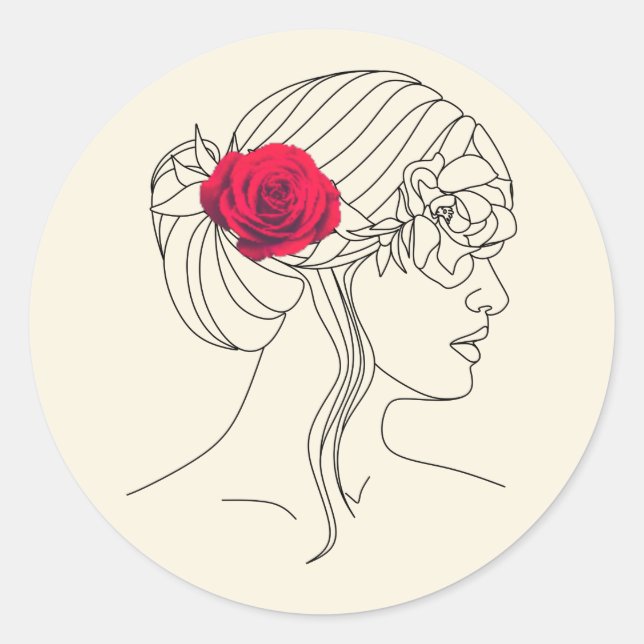 Frau mit Rote Rose auf dem Haar Runder Aufkleber (Vorderseite)