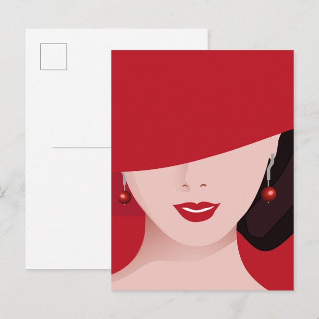 Frau mit rotem Hut Postkarte (Vorne/Hinten)