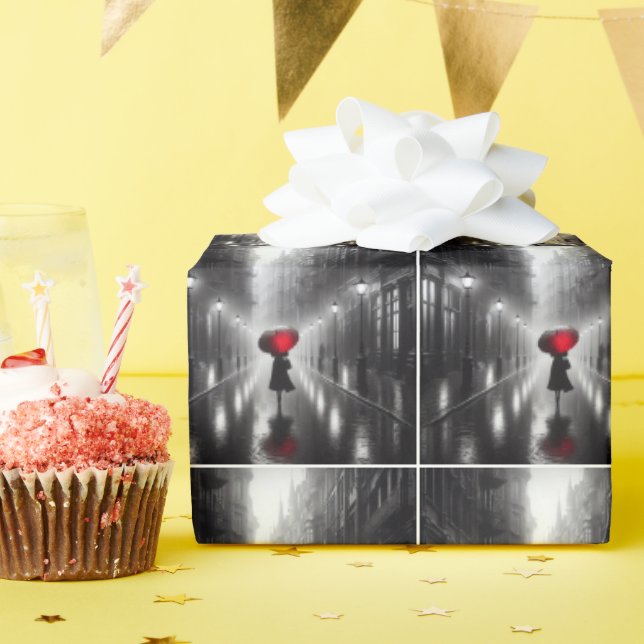 Frau mit rotem Regenschirm Geschenkpapier (Geburtstagsparty)