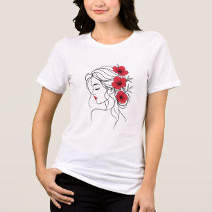 Frau mit roten Blumen Elegante feminine Linienku Tri-Blend Shirt