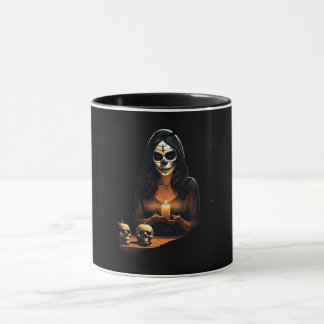 Frau mit Schädelmasken geschmückt Halloween Tasse