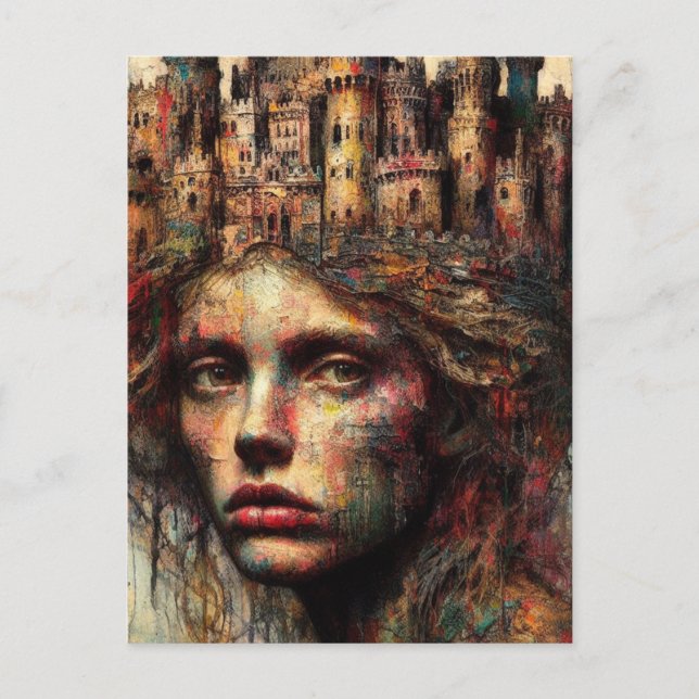 Frau mit Schloss auf ihrem Kopf Postkarte (Vorderseite)