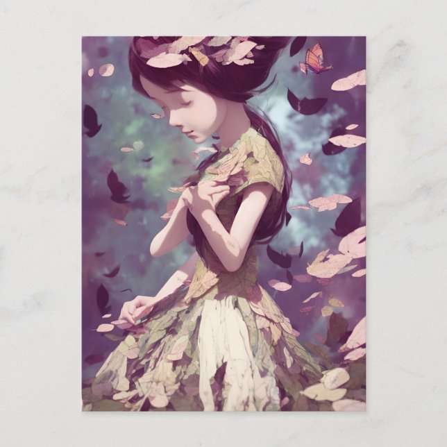 Frau mit Schmetterlingen Postkarte (Vorderseite)