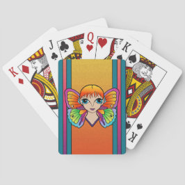 Frau mit Schmetterlingsflügeln beim Kartenspielen Spielkarten