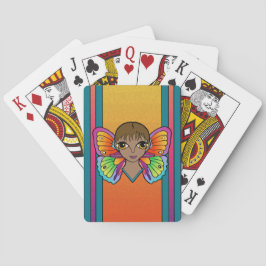 Frau mit Schmetterlingsflügeln beim Kartenspielen Spielkarten