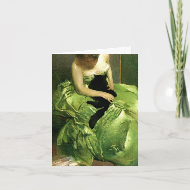 Frau mit schwarzer Katze Karte (Vorderseite)