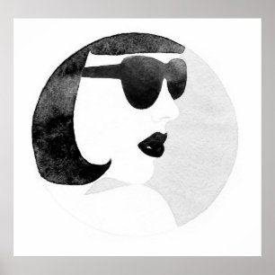 Frau mit schwarzer Sonnenbrille. Mode-Illustration Poster