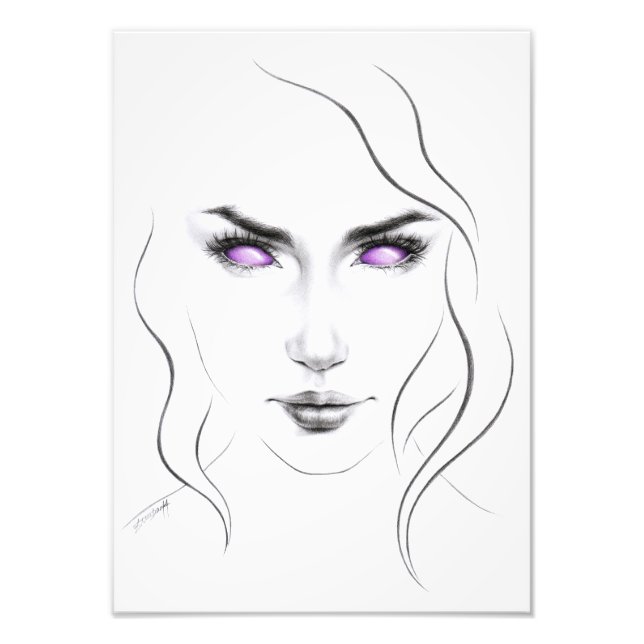 Frau mit seltsamen lila Augen Minimalistisch Line  Fotodruck (Vorne)
