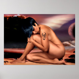 Frau mit Skorpion Tattoo Artwork Poster
