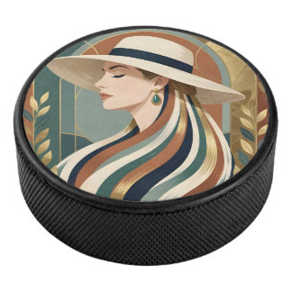 Frau mit Sonnenhut Art Deco Eishockey Puck