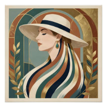 Frau mit Sonnenhut Art Deco