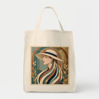 Frau mit Sonnenhut Art Deco Tragetasche