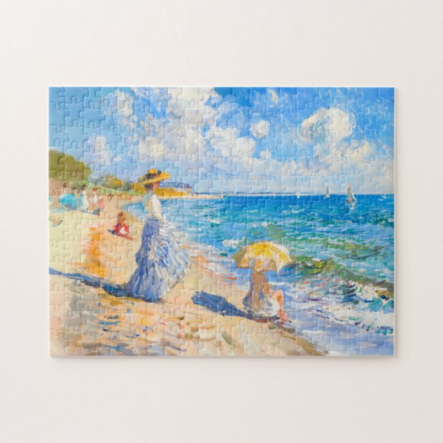 Frau mit Sonnenschirm am Strand Impressionismus (Horizontal)
