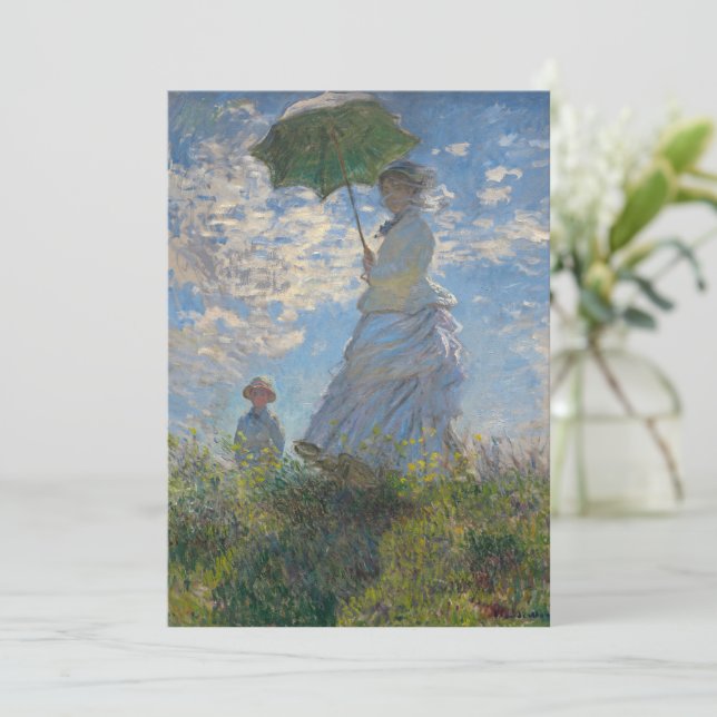 Frau mit Sonnenschirm | Französische Landschaft Einladung (Stehend Vorderseite)