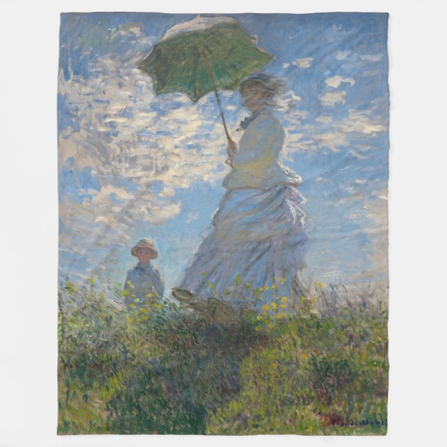 Frau mit Sonnenschirm | Französische Landschaft Fleecedecke (Vorderseite)