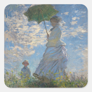 Frau mit Sonnenschirm   Französische Landschaft Quadratischer Aufkleber