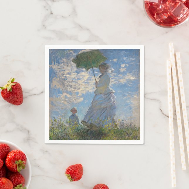 Frau mit Sonnenschirm | Französische Landschaft Serviette (Beispiel)