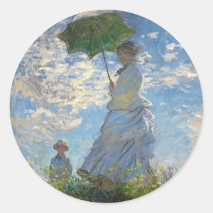 Frau mit Sonnenschirm - Frau Monet und ihr Sohn Runder Aufkleber