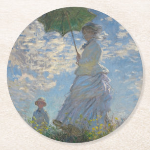 Frau mit Sonnenschirm - Frau Monet und ihr Sohn Runder Pappuntersetzer