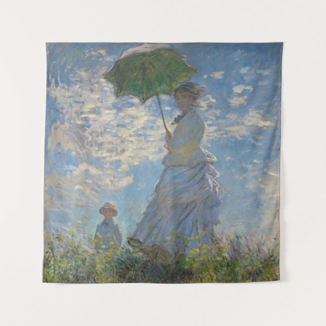 Frau mit Sonnenschirm - Frau Monet und ihr Sohn Wandteppich (Vorderseite)