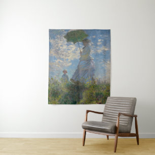 Frau mit Sonnenschirm - Frau Monet und ihr Sohn Wandteppich