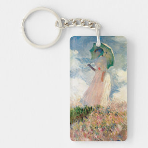 Frau mit Sonnenschirm und Pappeln von Claude Monet Schlüsselanhänger
