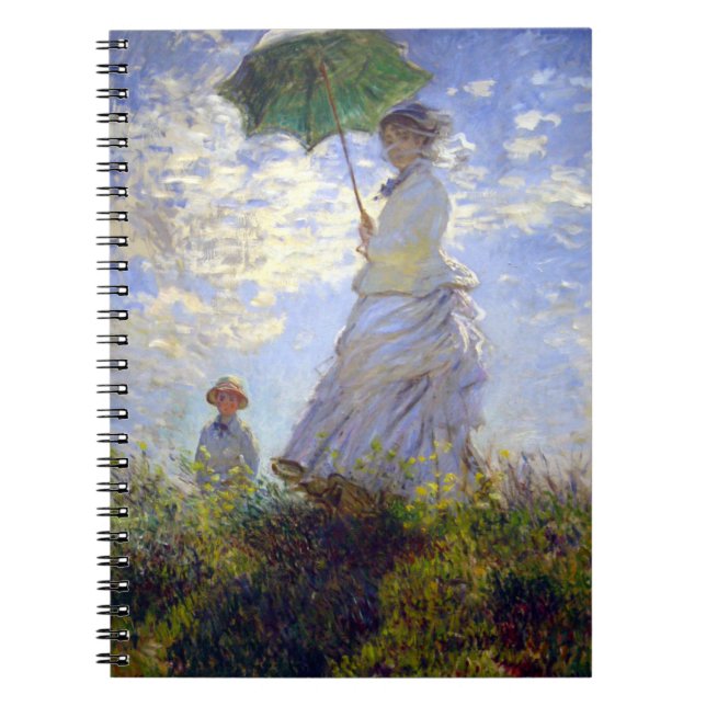 Frau mit Sonnenschirm von Claude Monet Notizblock (Vorderseite)