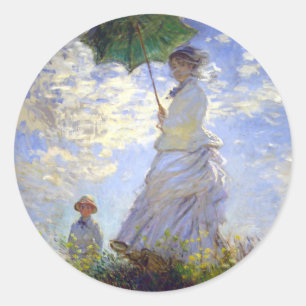Frau mit Sonnenschirm von Claude Monet Runder Aufkleber