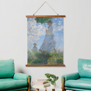 Frau mit Sonnenschirm von Claude Monet Wandteppich Mit Holzrahmen