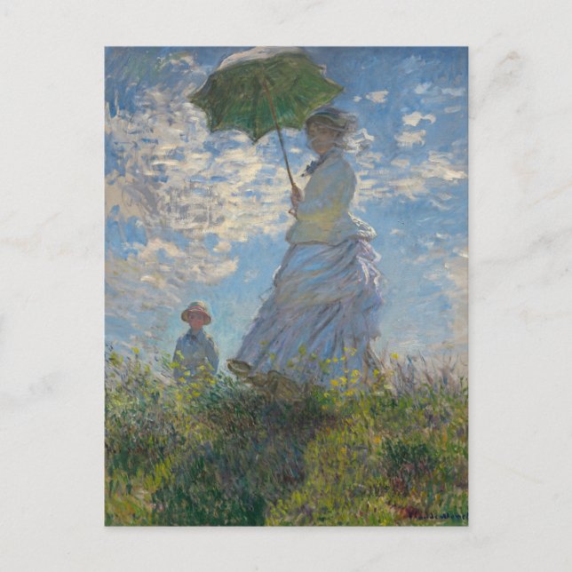 Frau mit Sonnenschirm von Monet Postkarte (Vorderseite)