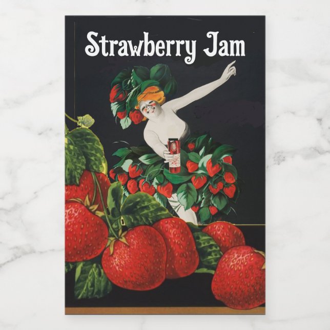 FRAU MIT STRAWBERRIES Art Nouveau Strawberry Jam Lebensmitteletikett (Einzelnes Label)
