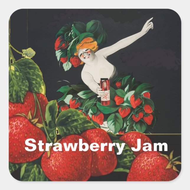 FRAU MIT STRAWBERRIES Art Nouveau Strawberry Jam Quadratischer Aufkleber (Vorderseite)