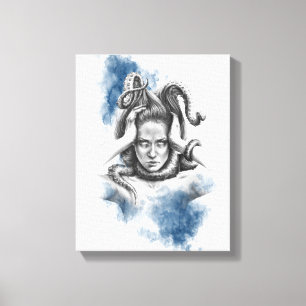 Frau mit Tentakeln im Haar Fantasy-Surrealismus-Ku Leinwanddruck