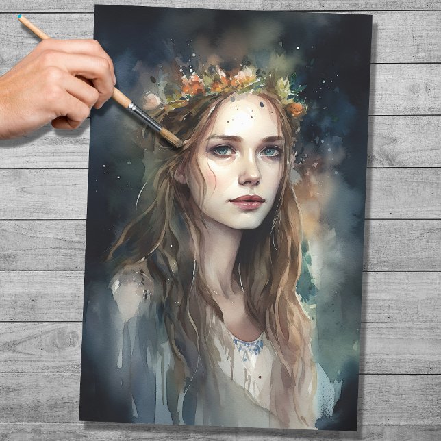 Frau mit Tiara Watercolor 3 Decoupage Paper Seidenpapier (Von Creator hochgeladen)