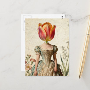 Frau mit Tulpe als Kopf Postkarte