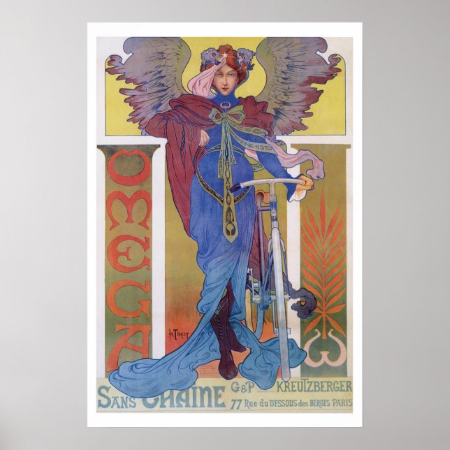 Frau mit Vintagem Fahrradposter Poster (Vorne)