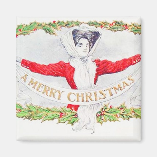 Frau mit Vintagem Weihnachtsbanner Magnet (Vorne)