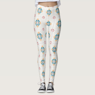 Frau mit weißen Leggings mit einem farbenfrohen