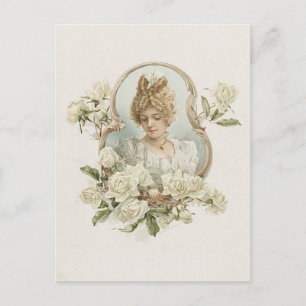 Frau mit weißer Rose Postkarte