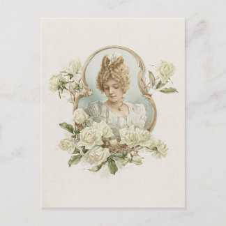 Frau mit weißer Rose Postkarte