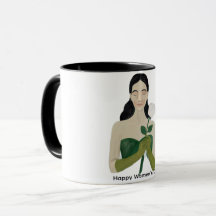 Frau mit Weißer Rosen-Tasse – Ästhetisches Grün