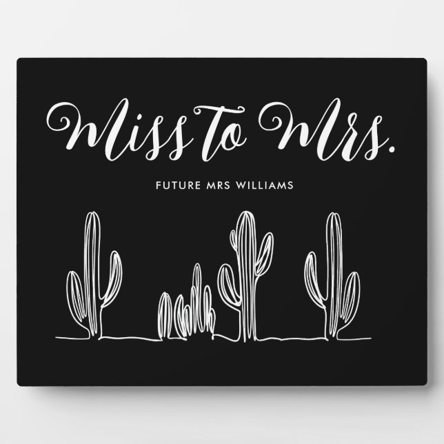 Frau Modern Boho Black Cactus Bachelorette Fotoplatte (Vorderseite)