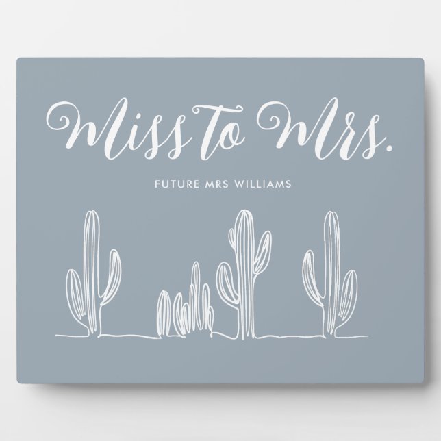 Frau Modern Boho Blue Cactus Bachelorette Fotoplatte (Vorderseite)
