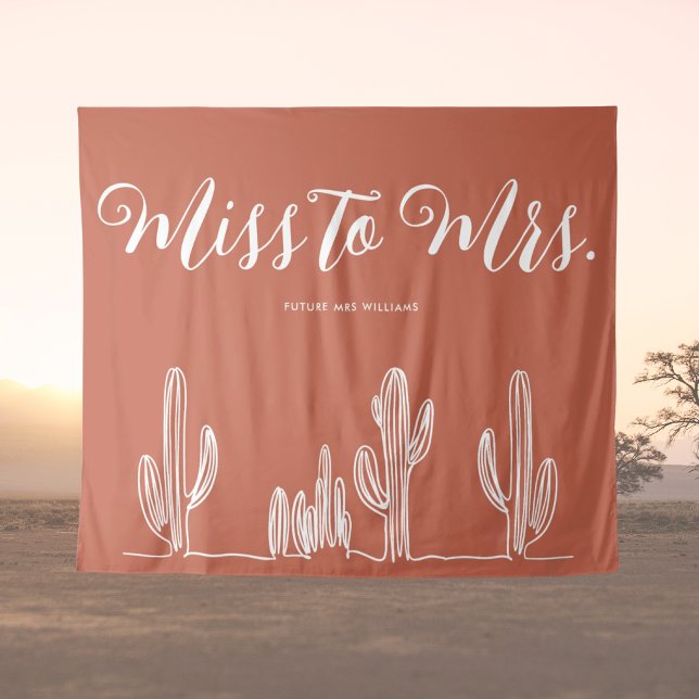 Frau Modern Boho Western Bachelorette Wandteppich (desert bachelorette party miss to mrs boho banner in terracotta with cactus and future Mrs your name)