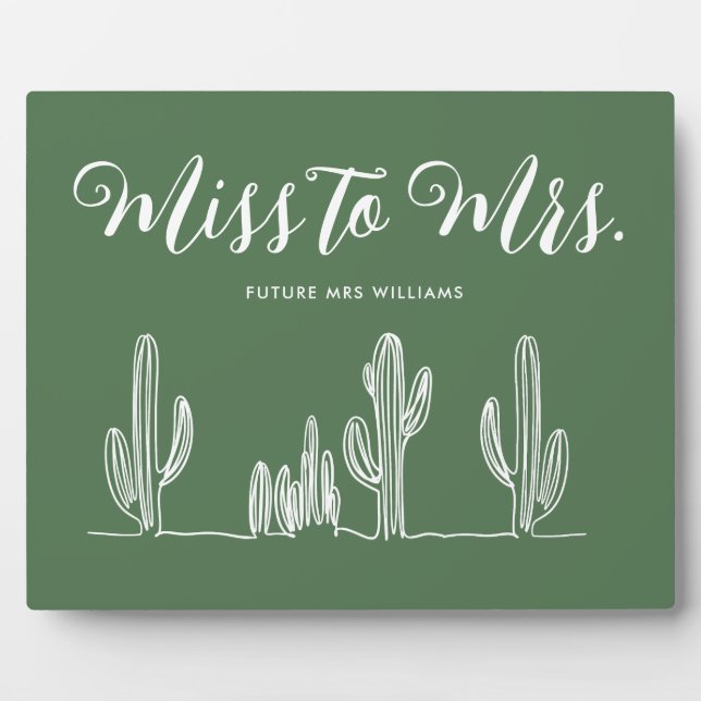 Frau Modern Dark Green Cactus Bachelorette Fotoplatte (Vorderseite)