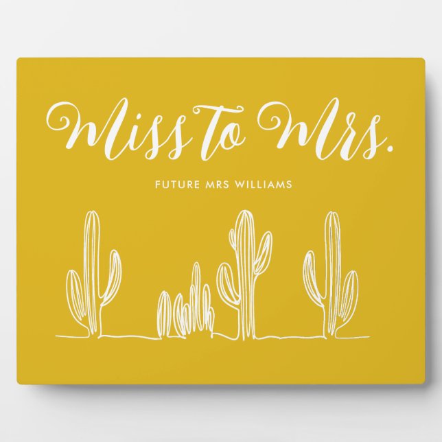 Frau Modern Mustard Cactus Bachelorette Fotoplatte (Vorderseite)
