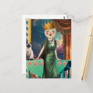 Frau Mond und ihre Katze Surreal Art Postkarte
