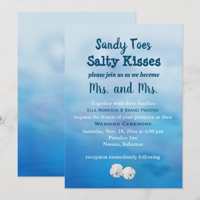 Frau & Mrs Sandy Toes Wedding Einladung und Dollar (Vorne/Hinten)