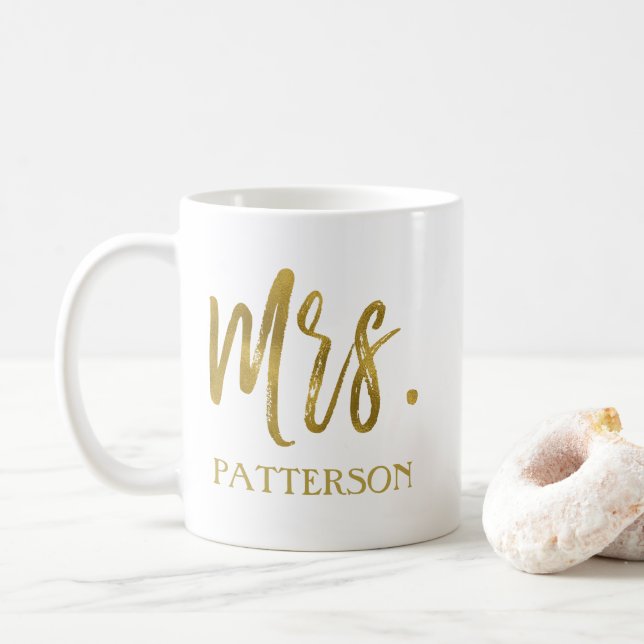 Frau Nachname Gold Foil Wedding Coffee Cup Kaffeetasse (Mit Donut)