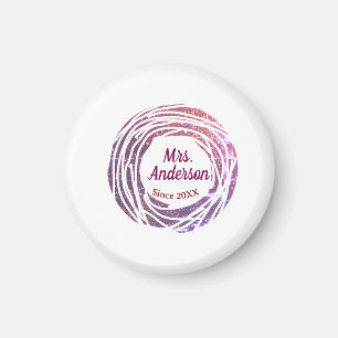 Frau Name rosa mauve Rahmen seit Jahr Hochzeit Bra Magnet